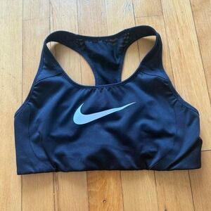 Nike Dri-FIT Womens Black Racerback Sports Bra Swoosh Logo Activewear Size S